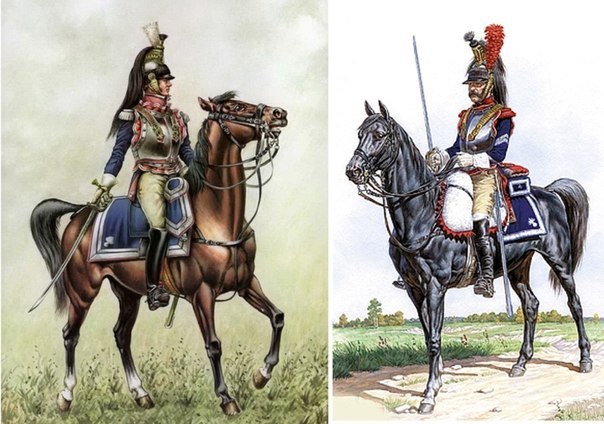 Ниже представлены французские кирасиры времён Наполеона Эти войска представляли собой тяжёлую кавалерию, сметавшую всё на своём пути.Вот, как отзывается английский прапорщик Гронау, описывая
